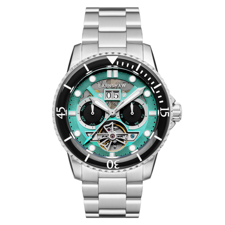 Earnshaw Duncan Grand Date Open Heart Automatic Diwali Limited Edition Turquoise Steel