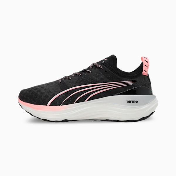 Side view of PUMA Women's Running Lace-Up Sneakers, showcasing the breathable upper, cushioned midsole, durable outsole, and iconic PUMA logo, designed for comfort and performance in running.