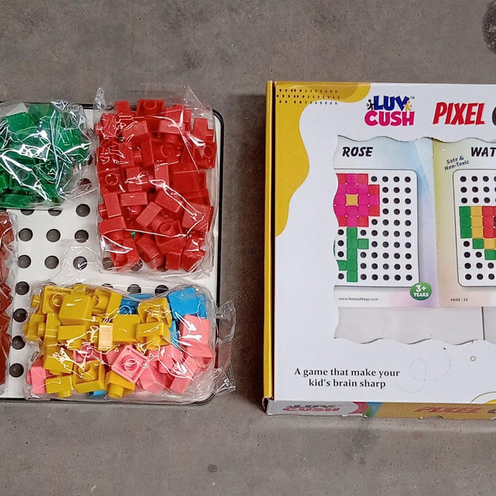 18042 Pixel Cubes Toy For Children Early Education Pixel Game Educational Board Games Board Birthday Gift For Kids Learning Math Toy Brain Games Math Puzzle (Approx 180 Cubes With Pixel Board  Book)