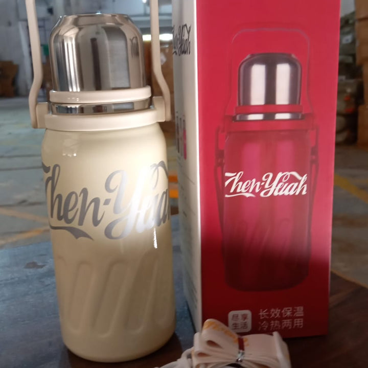 13040 Stainless Steel Vacuum Insulated Water Bottle  Leak Proof Flask For Tea Coffee  Reusable Water Bottle With Hanging Strap  Bottle For Hot  Cold Drinks Wide Mouth Water Flask (900 Ml)