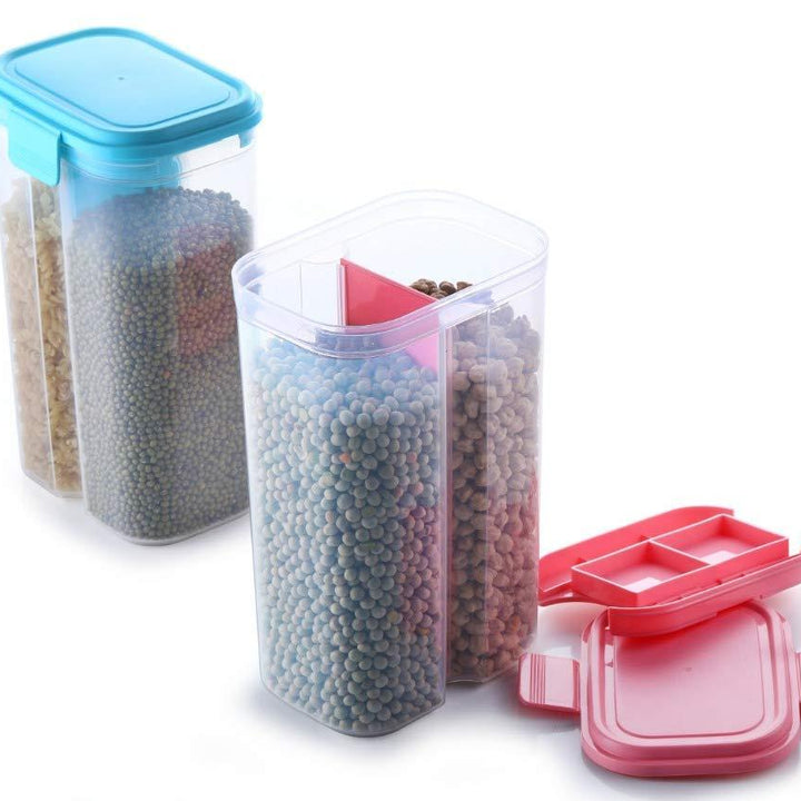 2147 Plastic 2 Sections Air Tight Transparent Food Grain Cereal Storage Container (2 Ltr)