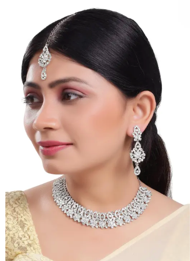 Silver Plated Jewellery Set with White Austrian Diamond