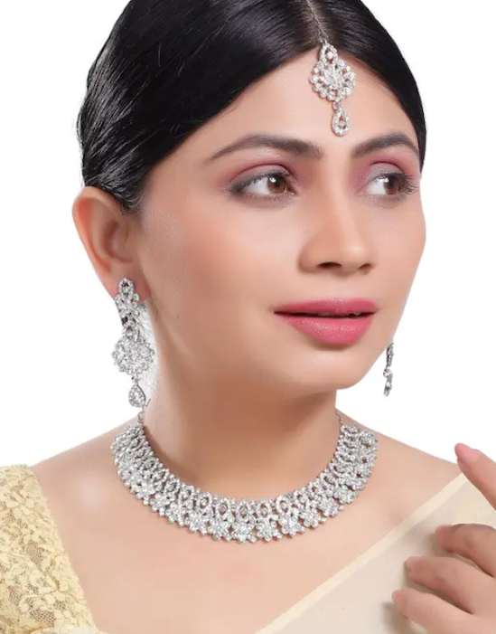 Silver Plated Jewellery Set with White Austrian Diamond