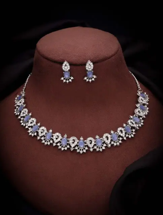 Silver Choker Necklace Set With Matching Earring For Women's