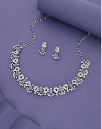 Silver Choker Necklace Set With Matching Earring For Women's