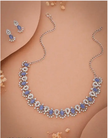 Silver Choker Necklace Set With Matching Earring For Women's
