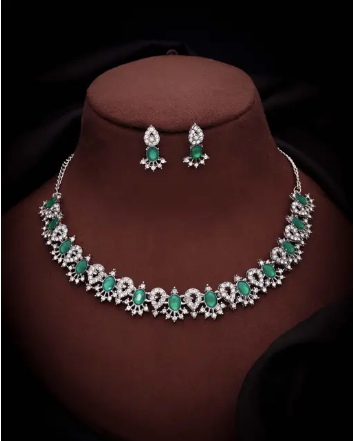 Stylish silver Choker necklase set with Same colour Earings