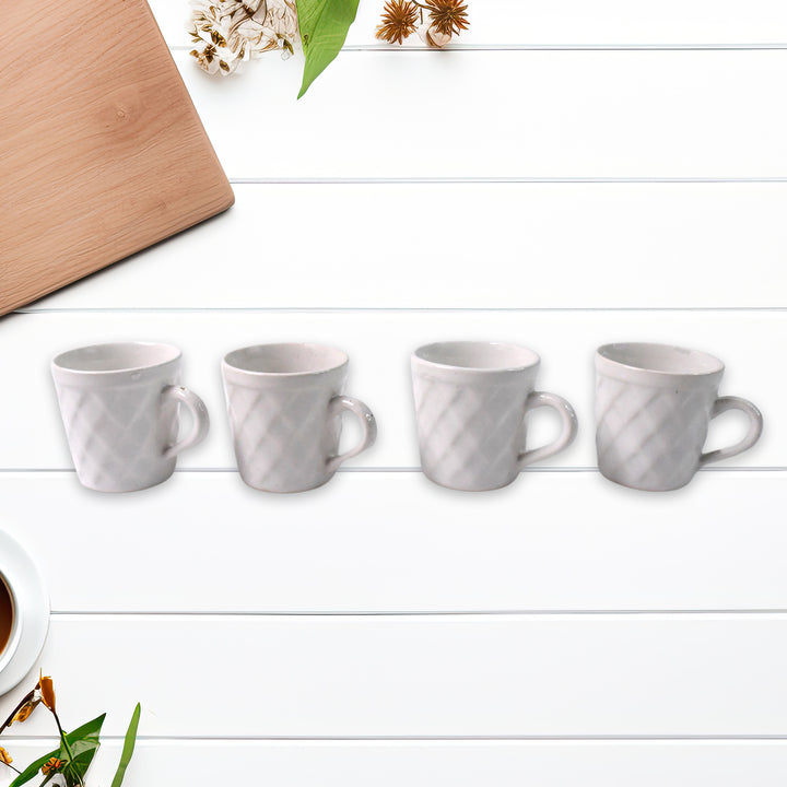 Unibic Ceramic Tea Cups With Plastic Leaf Shape Tray  Platter (6 Pcs Set)