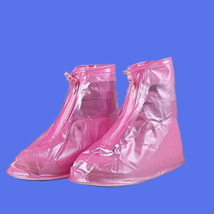 4541 Plastic Shoes Cover Reusable Anti-slip Boots Zippered Overshoes Covers Pink Transparent Waterproof Snow Rain Boots For Kidsadult Shoes For Rainy Season (L Size1 Pairs)