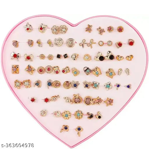 Set of 36 Pair of Golden with Multi Colored Crystal Stud Colorful Mix Design Earring - Springkart 