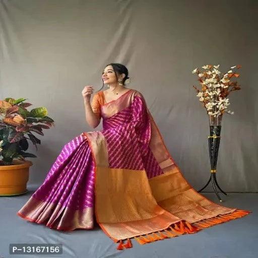 Womens Banarasi Silk Blend Saree With Blouse Piece - Springkart 