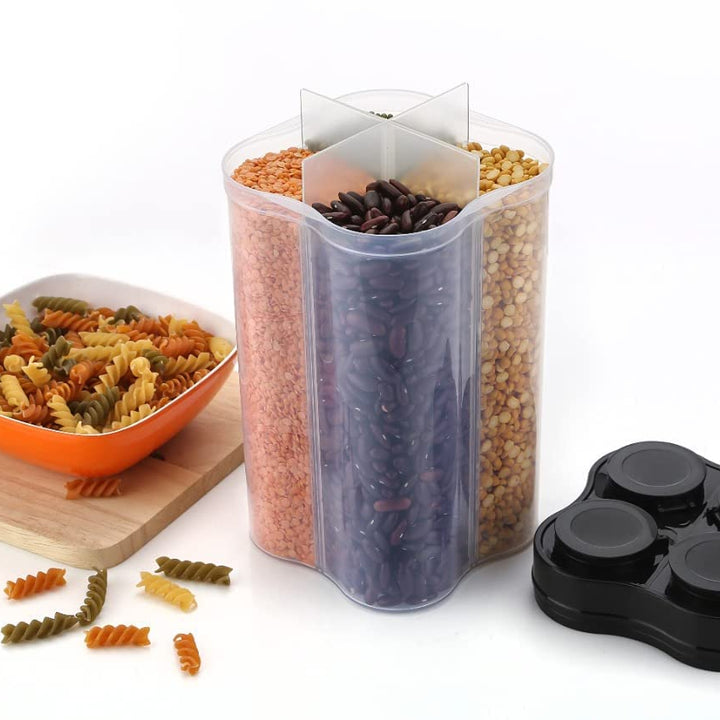 0764b Plastic Lock Food Storage 4 Section Container Jar For Grocery Fridge Container.