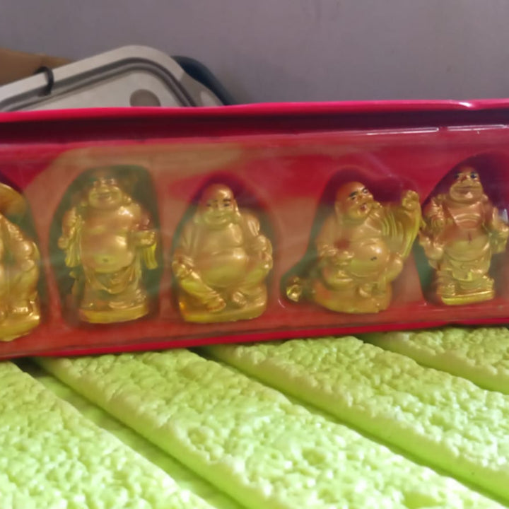 17924 Golden Laughing Buddha Set Of Six Pieces Statue For Happiness Wealth  Good Luck Decor For Wealth And Success (6 Pcs Set)
