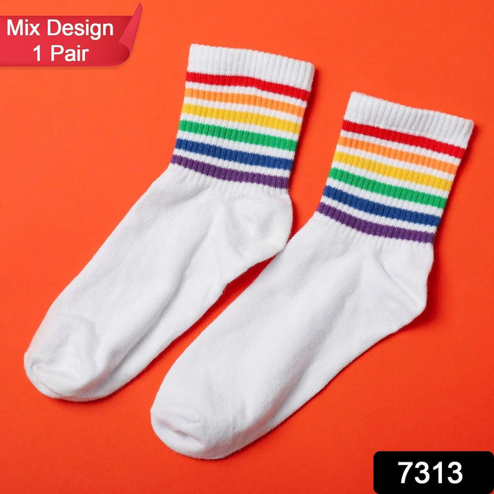 1 PAIR SOCKS PRINTED TRENDY MULTIPLE DESIGNER SOCKS (1 Pc / Mix Design) - Springkart 