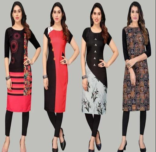 Women's Crepe Printed Long Kurti Combo Of 4 - Springkart 