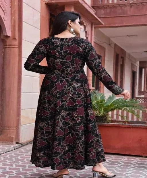 Stylish Floral Printed Anarkali Style Ankle Length Gown Kurti with Dori - Springkart 