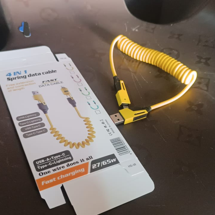 4 In 1 Spring Fast Charging Cable (1 Pc  1.5 Mtr Long)