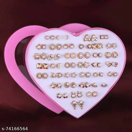 Set of 36 Pair Colorful Mix Design Earring Stud Set with Heart Box for Kids Girls, Baby Girls, Teen Girls, Women and Ladies (1 Box) - Springkart 