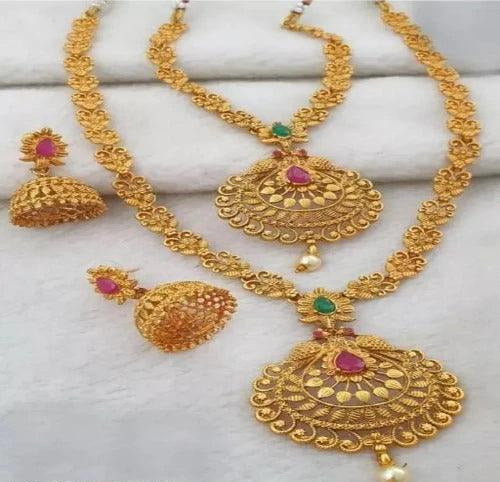 WOMEN NACKLASE GOLD SET JEWELLERY ALLOY - Springkart 