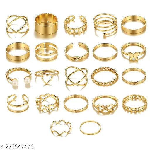 Women Gold Plated Contemporary Stackable Rings Set of 23pcs - Springkart 