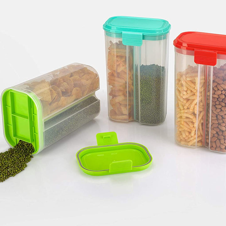 2146 Plastic 2 Sections Air Tight Transparent Food Grain Cereal Storage Container (2 Ltr) (With Box)