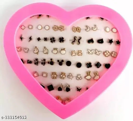 Set of 36 Pair Mix Design Earrings with Heart Box for Women and Girls (1 Box) - Springkart 
