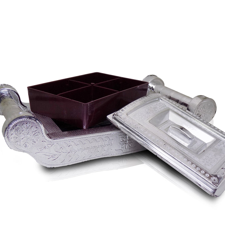 2091 Multipurpose 4 Section Royal Design Silver Storagegift Box