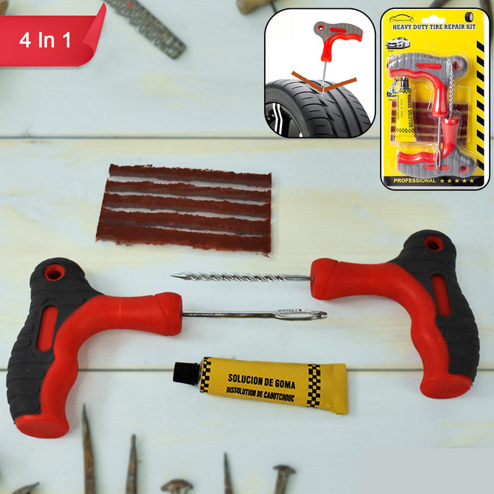 4 In 1 Universal Tubeless Tyre Puncture Repair Kit Puncher Patch Tools