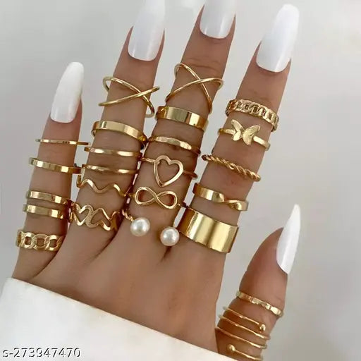 Women Gold Plated Contemporary Stackable Rings Set of 23pcs - Springkart 