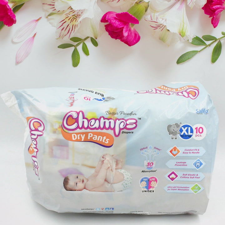 0969 Baby Diaper High Absorbent Pant Diapers  Champs Soft And Dry Baby Diaper Pants Xl  10 Pcs (Extra Large  Xl10 Pieces)