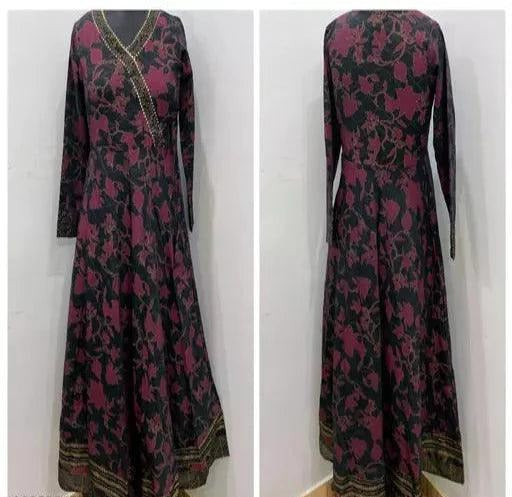 Stylish Floral Printed Anarkali Style Ankle Length Gown Kurti with Dori - Springkart 