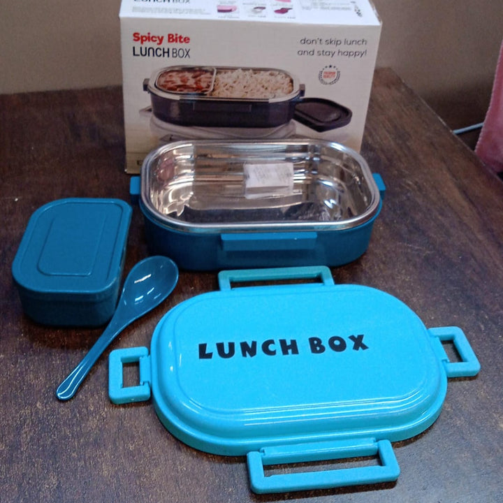 3 In 1 Spicy Bite Stainless Steel Lunch Box With Plastic Small Box  Spoon (1 Set)