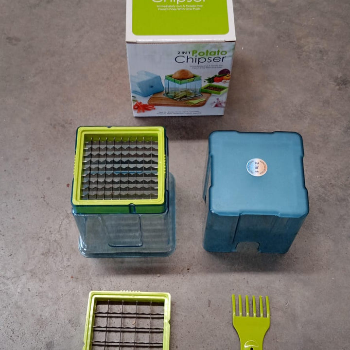 2 In 1 Potato Chipser  Slicer French Fries Maker Finger Chips  Plastic  Two Blades Finger Chips Cutter For Kitchen Accessoryvegetable Fruit Slicer (1 Pc)