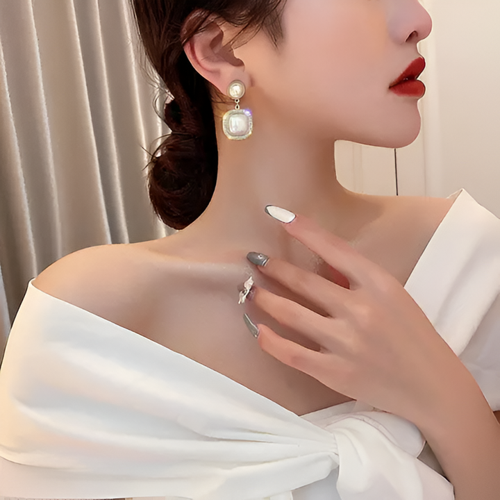 Vembley Gold-Plated Amazing Korean Square AD-Pearl Earrings For Girls And Women