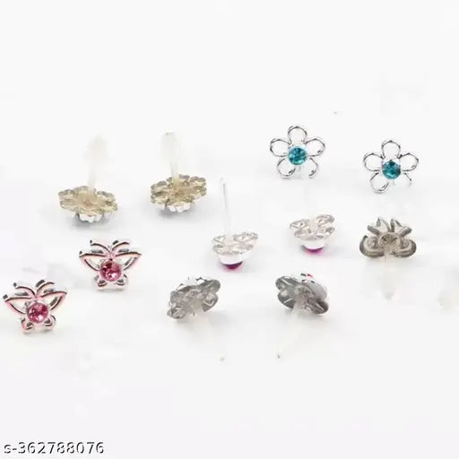 36 pair Silver & Gold stones earrings stud combo with heart shape box for Girls - Springkart 
