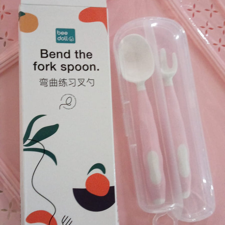 Silicone Bendable Kids Feeding Spoons And Forks Toddler Utensils With Travel Case Baby Spoon And Fork Set For Self-feeding Learning Bendable Handle For Kid Children Toddlers (2 Pc Set)