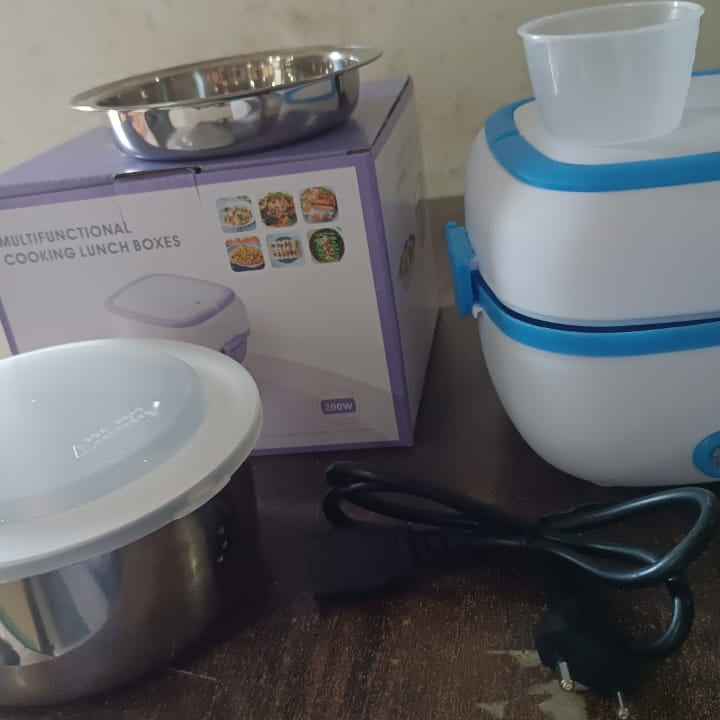 Electric Lunch Box 3 In 1 Food Heater  Cooker  Steamer With Stainless Steel Bowls (1 Set)