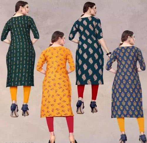 Women's Aline Straight Crepe Regular Fit Kurti (Pack Of 4 Pcs) - Springkart 