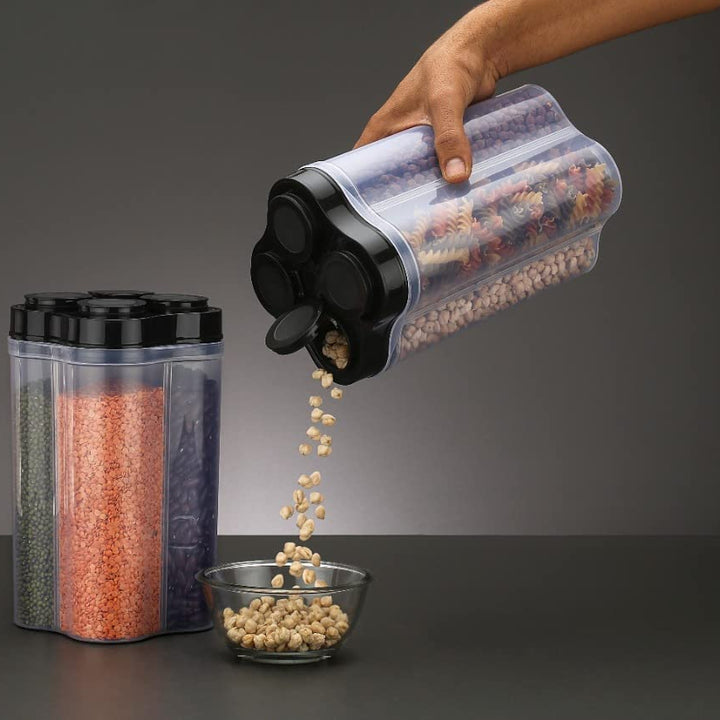 0764b Plastic Lock Food Storage 4 Section Container Jar For Grocery Fridge Container.