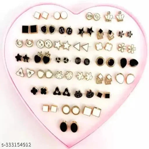 Set of 36 Pair Mix Design Earrings with Heart Box for Women and Girls (1 Box) - Springkart 