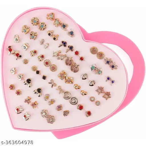 Set of 36 Pair of Golden with Multi Colored Crystal Stud Colorful Mix Design Earring - Springkart 
